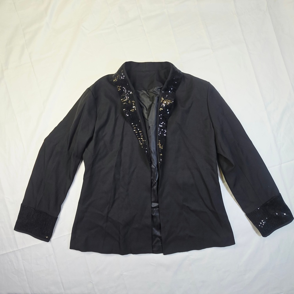 Unbranded Women's Sequin Trim Open Front Blazer XL Black Evening Jacket